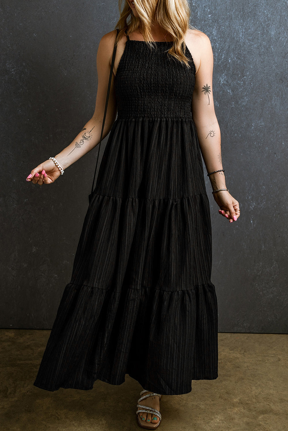 Black spaghetti strap maxi dress hotsell