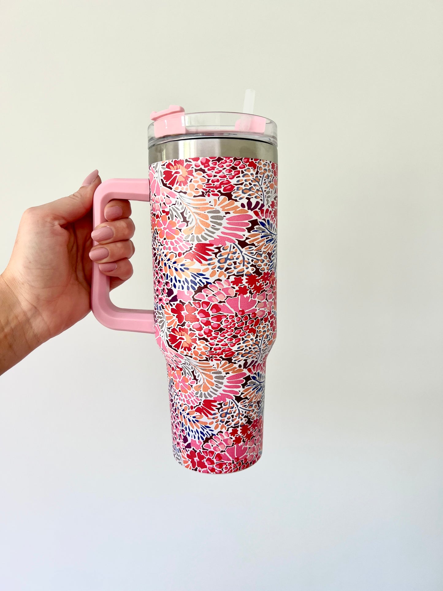 Floral Tumbler with Straw