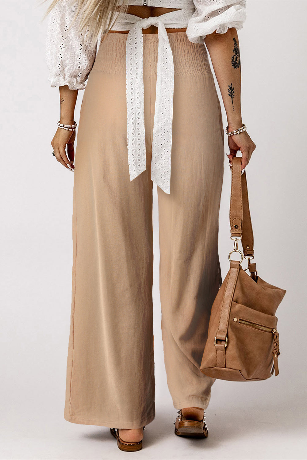 Khaki Wide-leg linen Pants