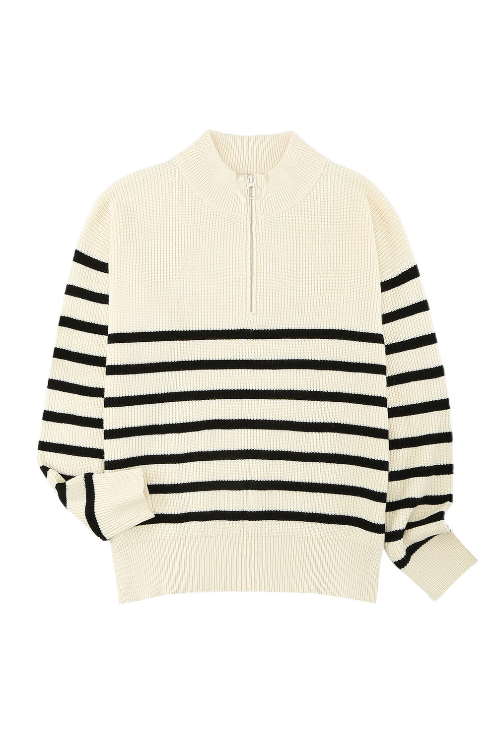 Cream Striped 1/4 zip Sweater