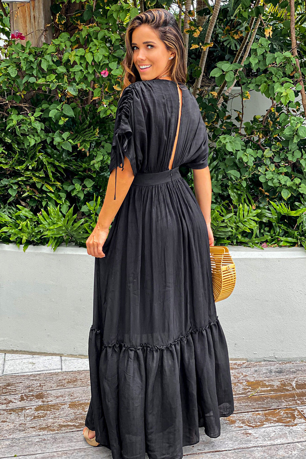 Black Kimono Sleeve Maxi Dress