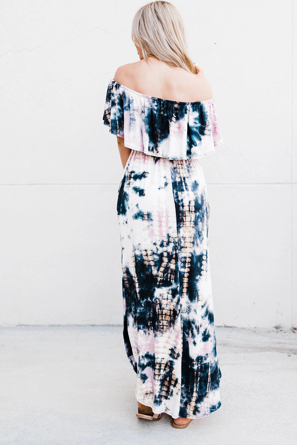 Ruffle Shoulder Tie-dye Dress