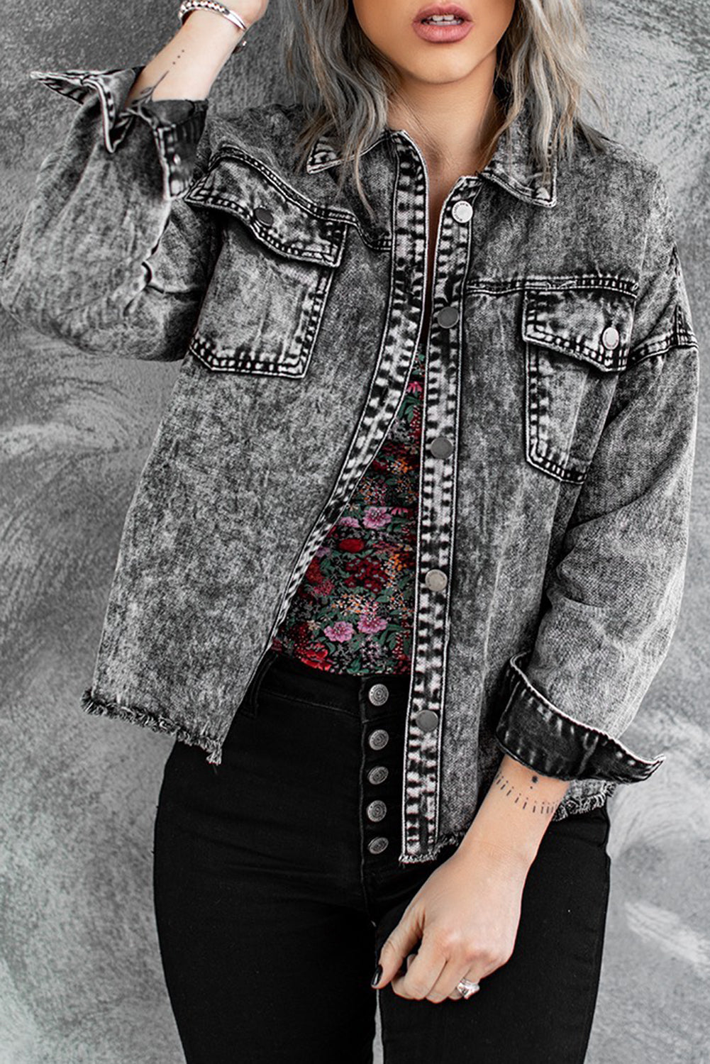 Grey Bleach Wash Denim Jacket