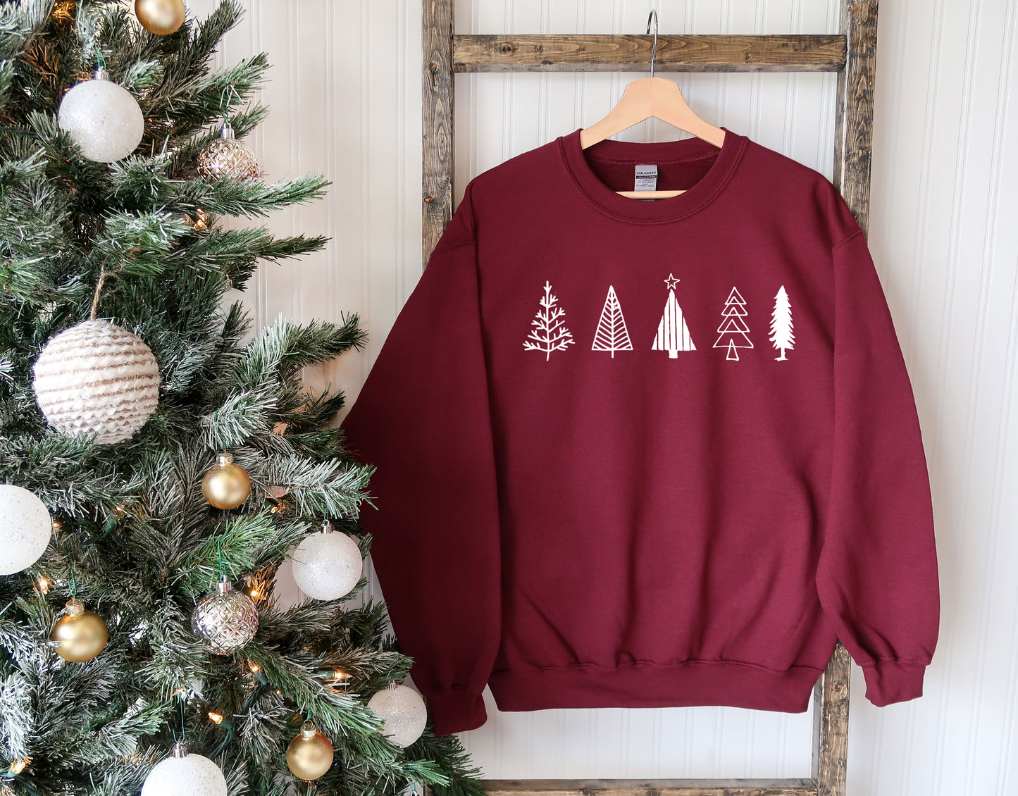 Winter Trees Crewneck, Maroon