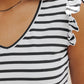 White Stripe Butterfly Sleeve V Neck Hollowed Knot Back T Shirt