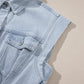 Light Blue Acid Wash Flap Pockets Frayed Denim Dress