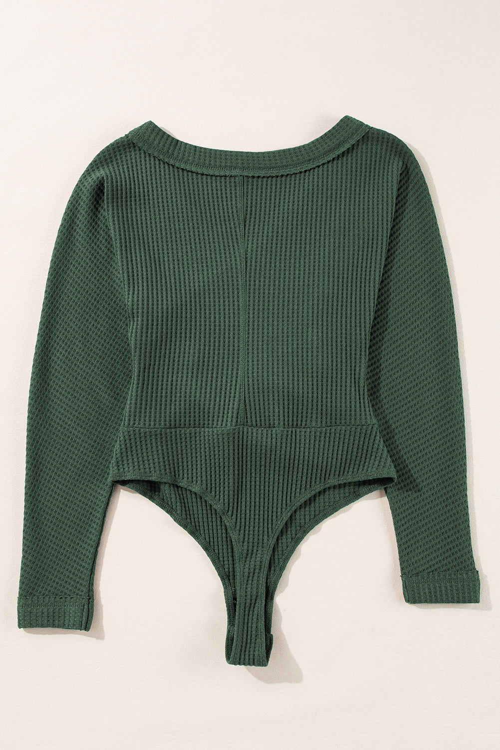 Blackish Green Ribbed Knit Slim Fit Wrap V Neck Bodysuit