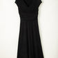 Black Short Sleeve Shirred High Waist V Neck Maxi Dress