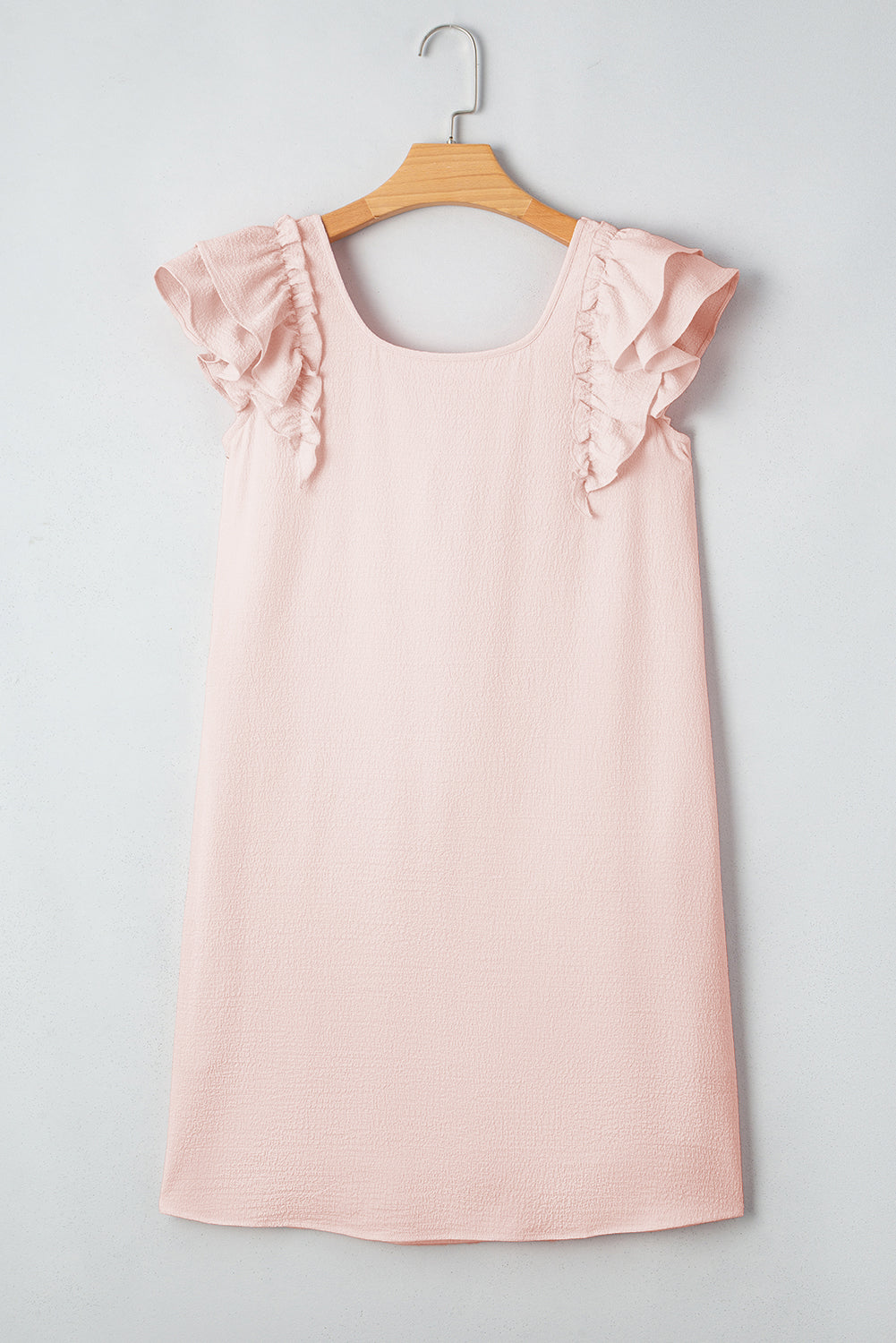Beau Blue Textured Flutter Sleeve Square Neck Bow Back Mini Dress