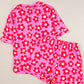 Pink Flower Print Short Sleeve Shirt Pajamas Set