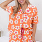 Pink Flower Print Short Sleeve Shirt Pajamas Set