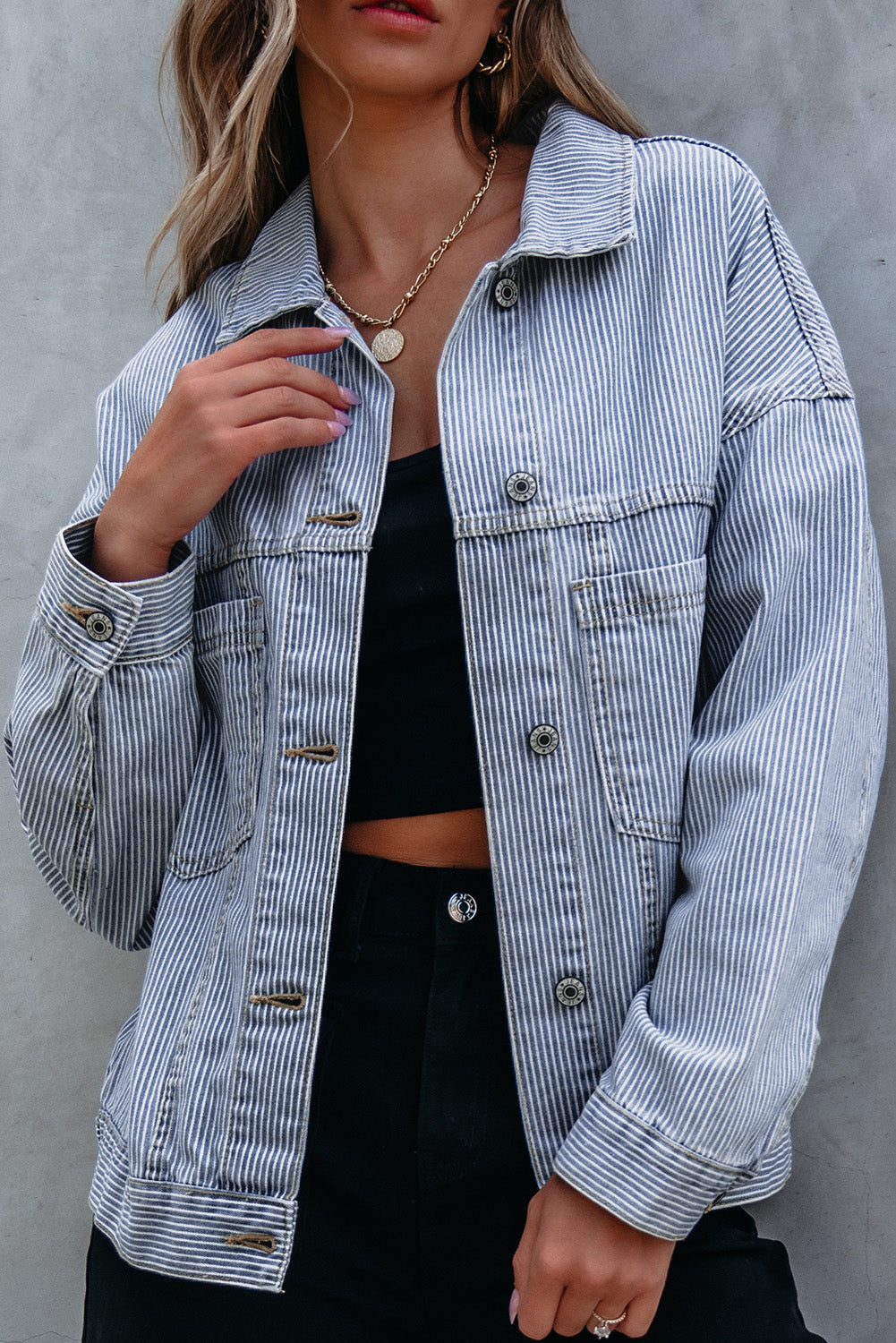 Light Blue Washed Oversize Pocketed Denim Jacket