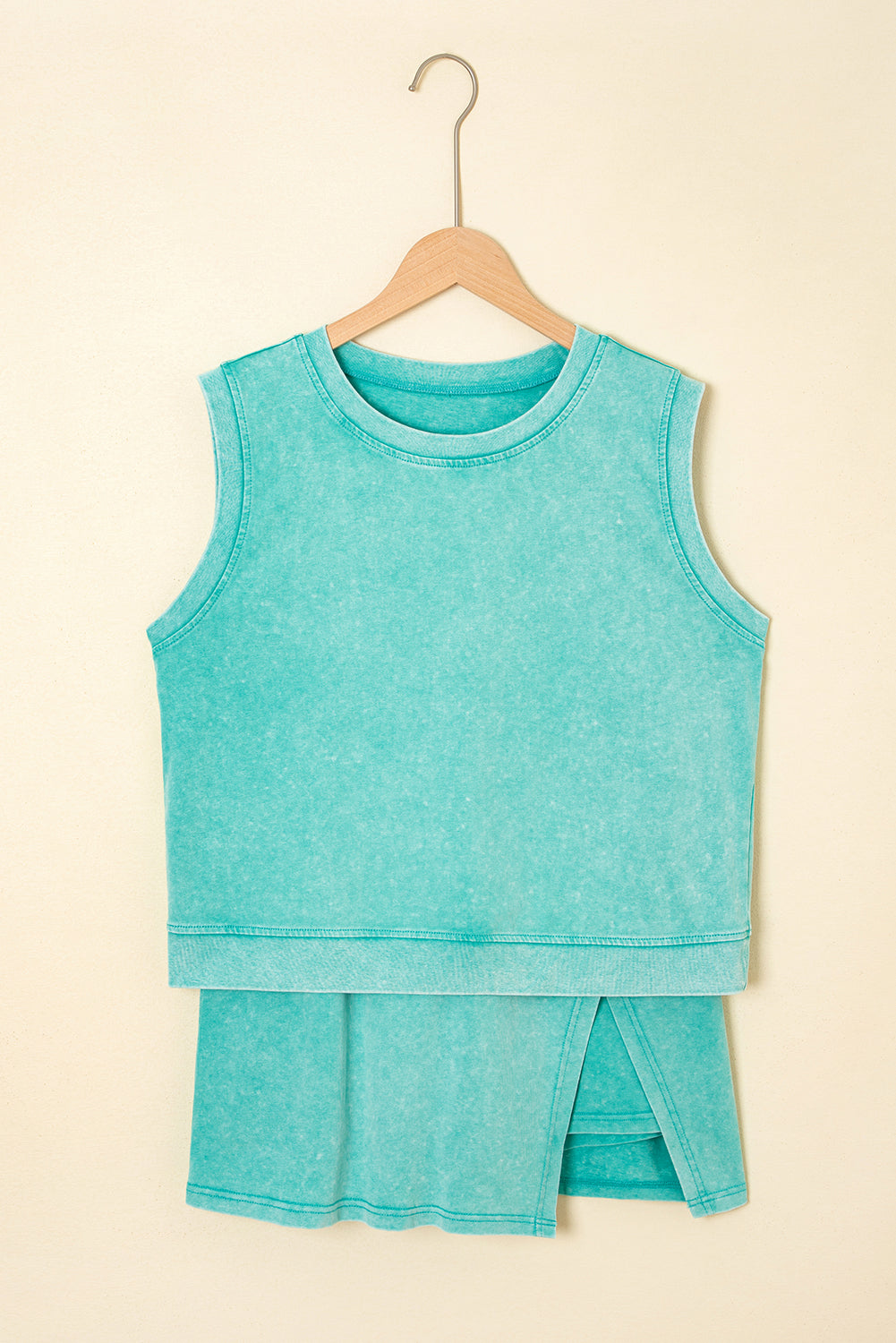 Myosotis 2 Pieces Mineral Wash Cotton Tank Top Lined Split Skirt Set