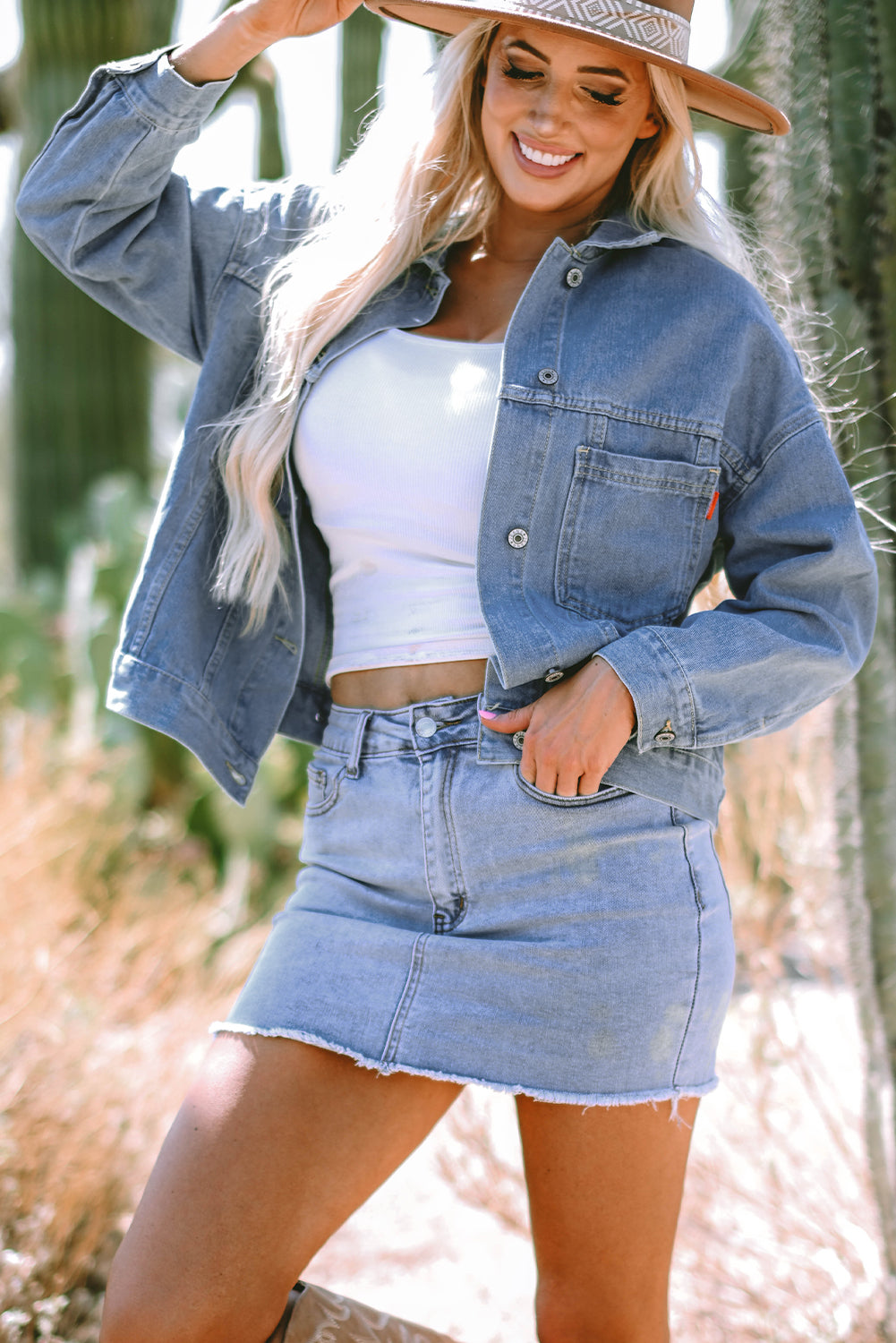 Light Blue Washed Oversize Pocketed Denim Jacket