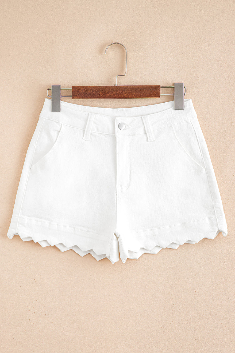 Sail Blue Scalloped Hemline Acid Wash High Waist Denim Shorts