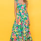 Green Floral Print Sleeveless Ruffle Tiered Maxi Dress