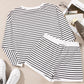 Black Stripe Textured 3/4 Sleeve Top and Shorts Set