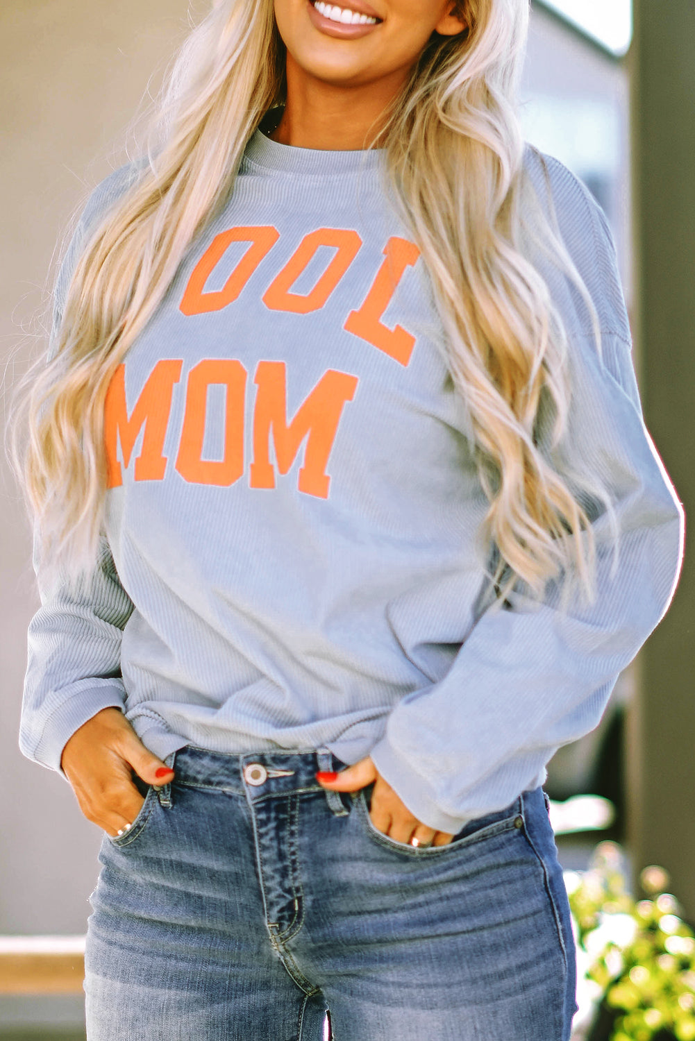 Gray Cool Mom Graphic Print Cording Sweatshirt