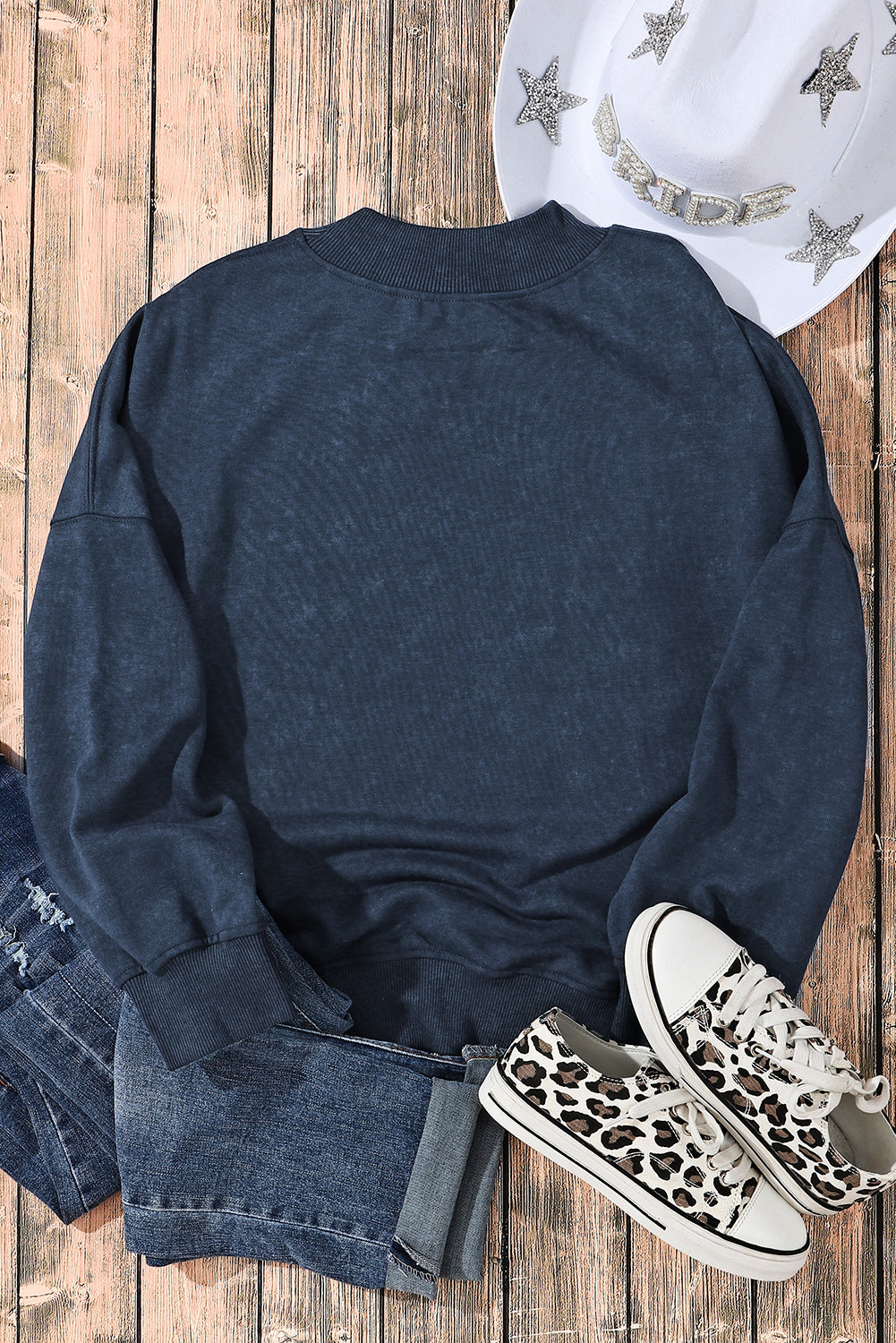 Black Drop Shoulder Crew Neck Pullover Sweatshirt