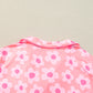 Pink Flower Print Short Sleeve Shirt Pajamas Set