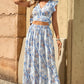 Black Multicolor Floral Ruffled Crop Top and Maxi Skirt Set