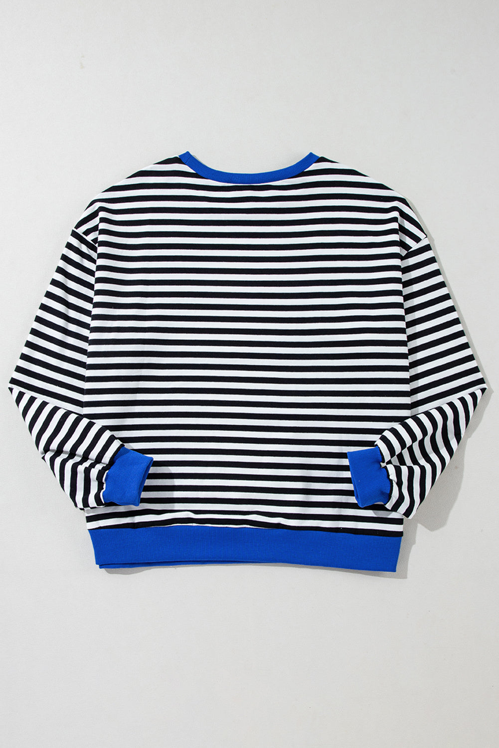 Blue Stripe Oversized Contrast Trim Pullover Sweatshirt