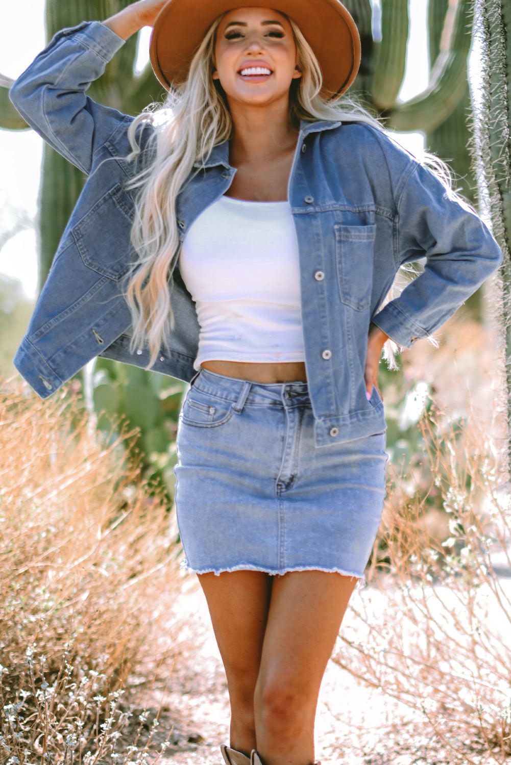 Light Blue Washed Oversize Pocketed Denim Jacket