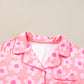 Pink Flower Print Short Sleeve Shirt Pajamas Set