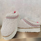 White Embroidered Sherpa Plush Thick Sole Winter Slippers