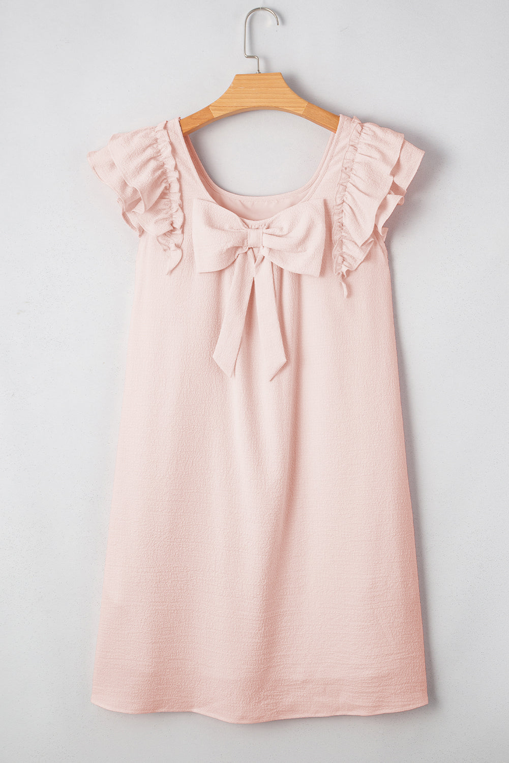 Beau Blue Textured Flutter Sleeve Square Neck Bow Back Mini Dress