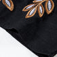 Black Bohemian Floral Embroidered V Neck Blouse