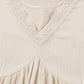 Beige Folded Short Sleeve Lace V Neck Mini Dress