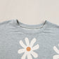 Gray Daisy Flower Printed Casual T Shirt
