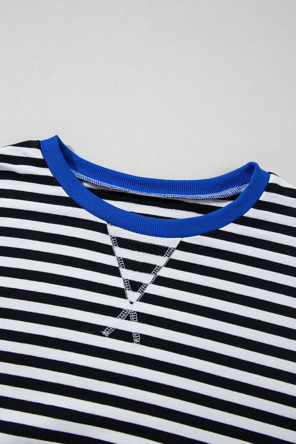 Blue Stripe Oversized Contrast Trim Pullover Sweatshirt