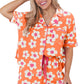 Pink Flower Print Short Sleeve Shirt Pajamas Set