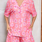 Pink Flower Print Short Sleeve Shirt Pajamas Set