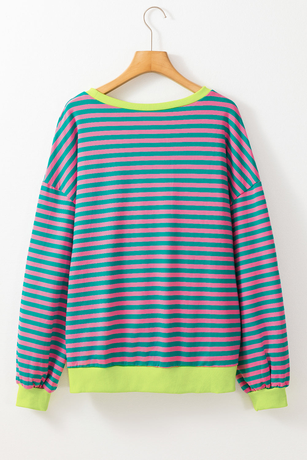 Blue Stripe Oversized Contrast Trim Pullover Sweatshirt