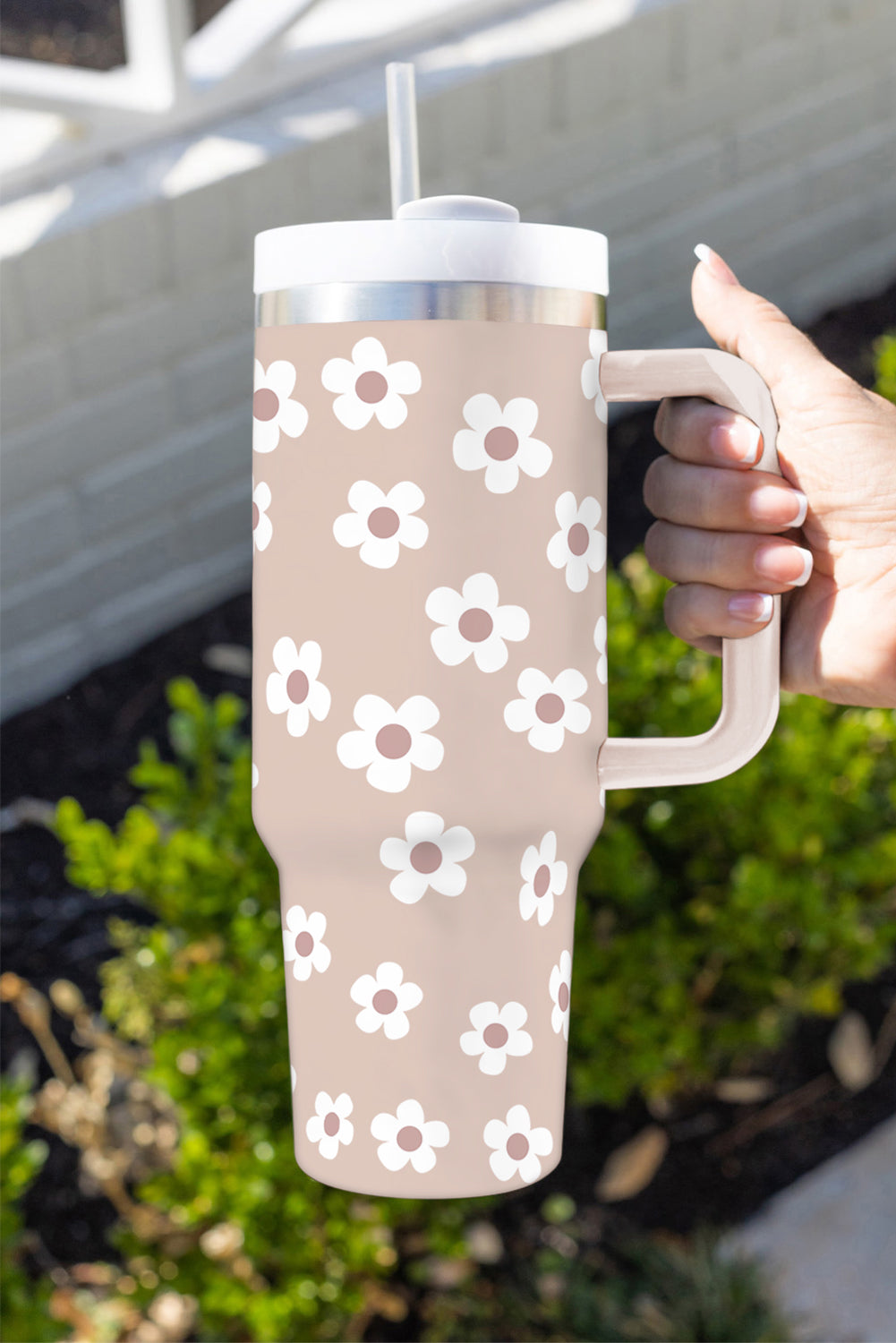 Parchment Floret Print Stainless Tumbler With Lid And Straw 40oz