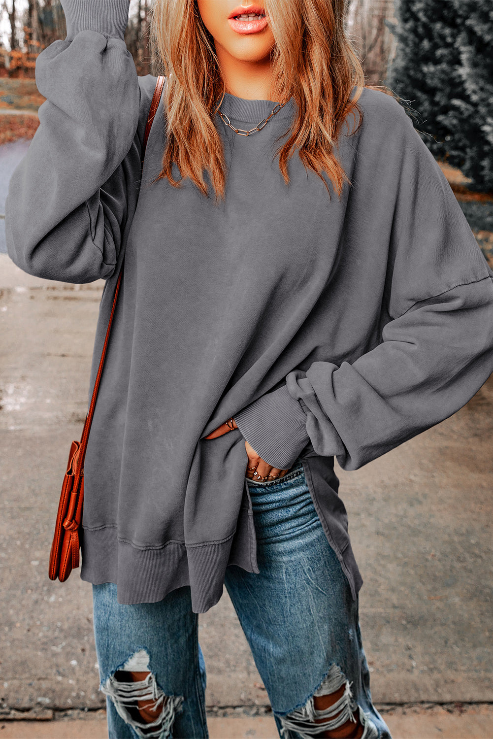 Black Drop Shoulder Ribbed Trim Oversized Sweatshirt