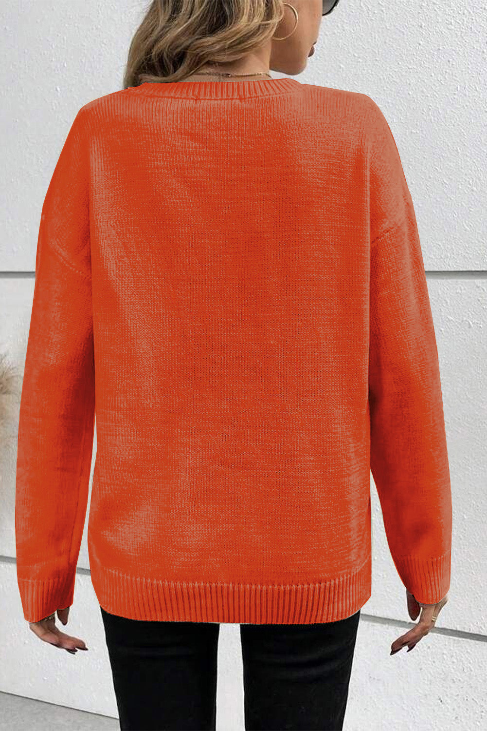 Apricot Boo Knitted Pattern Ribbed Edge Drop Shoulder Sweater