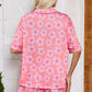 Pink Flower Print Short Sleeve Shirt Pajamas Set