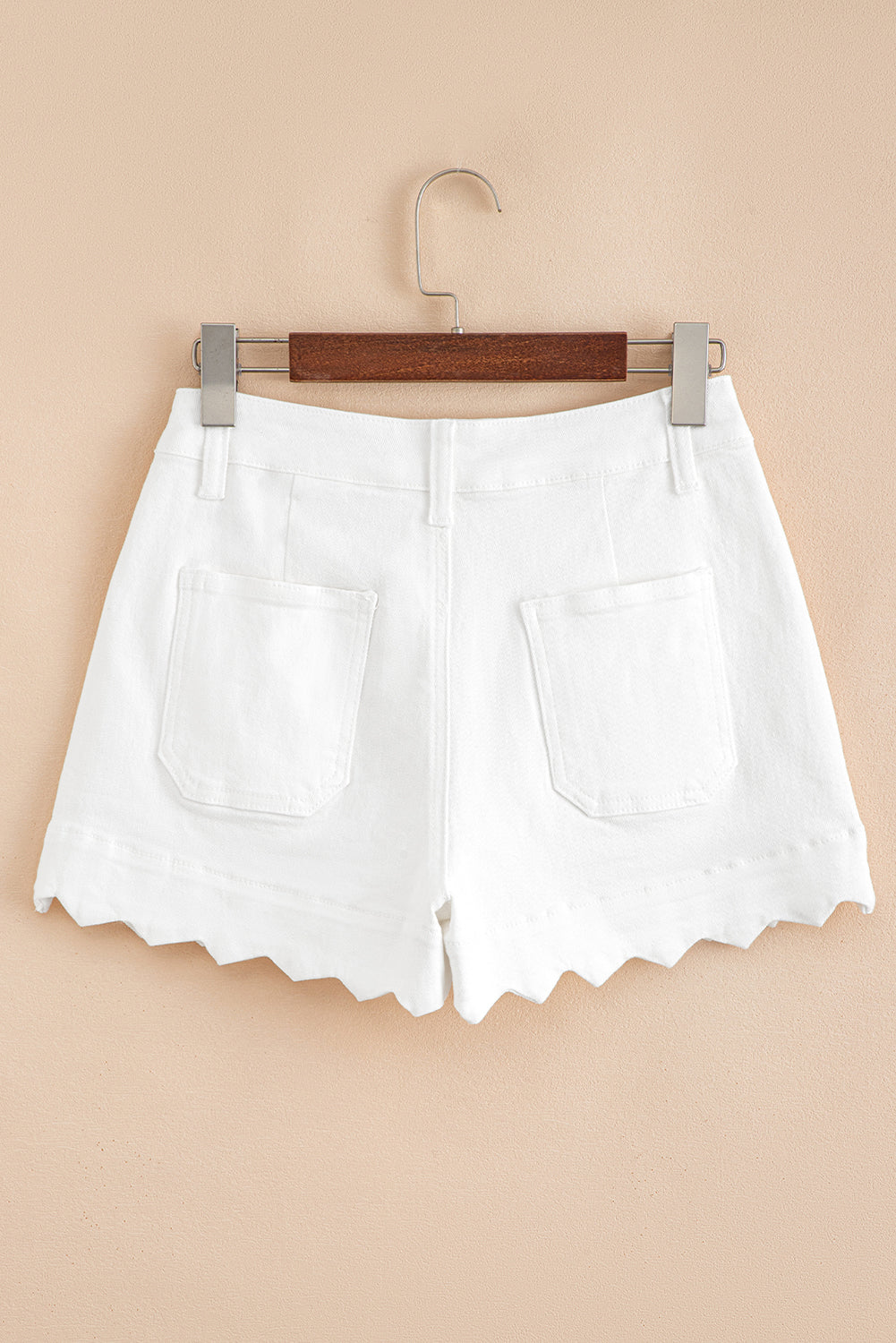Sail Blue Scalloped Hemline Acid Wash High Waist Denim Shorts