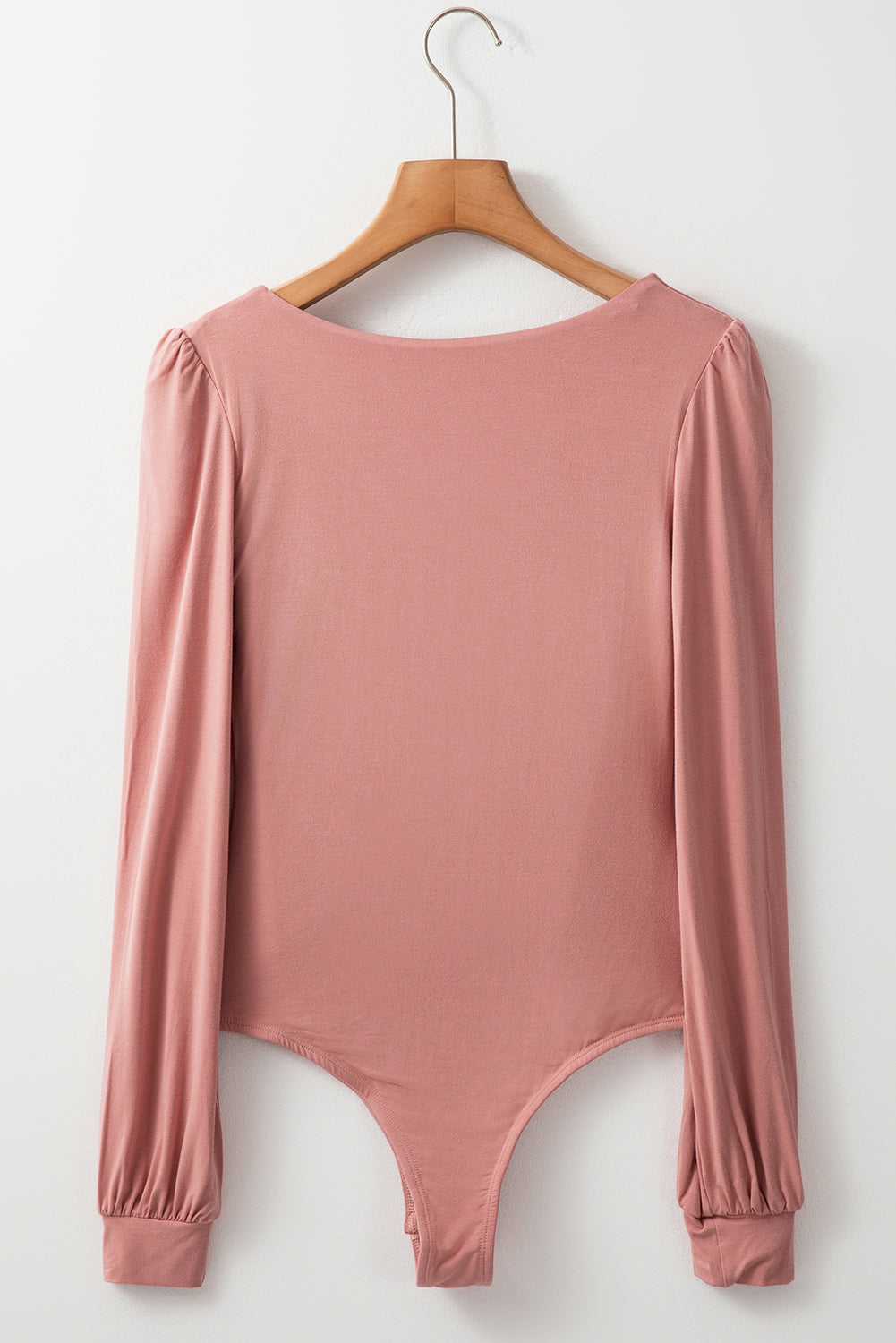 Fushia Plain V neck Long Sleeve Casual Bodysuit