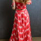 Red Floral Shirred Off Shoulder Crop Top and Slit Maxi Skirt Set