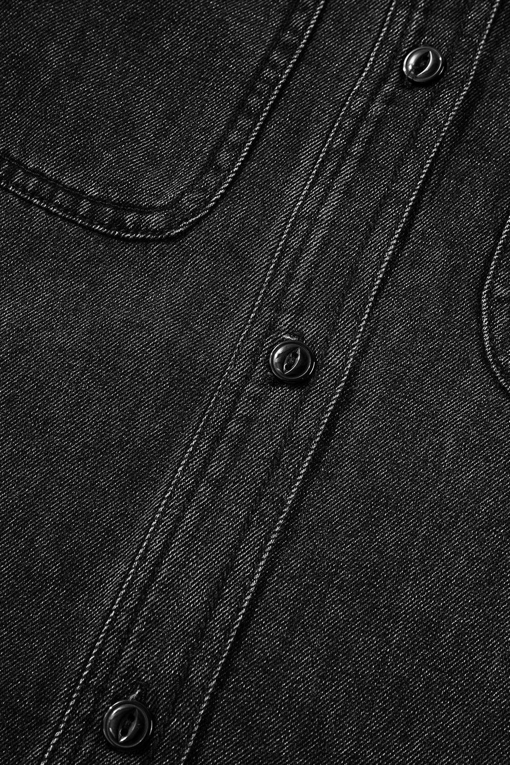 Black Flap Pocket Buttons Collared Jean Jacket