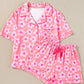 Pink Flower Print Short Sleeve Shirt Pajamas Set