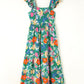 Green Floral Print Sleeveless Ruffle Tiered Maxi Dress