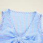 Sky Blue Stripe V Neck Bowknot Crop Tank and Shorts Set