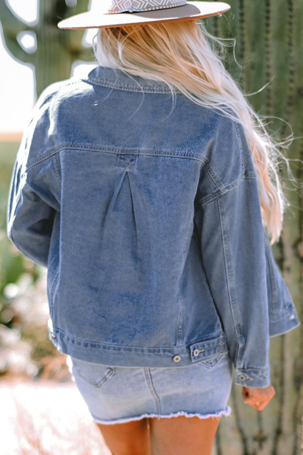 Light Blue Washed Oversize Pocketed Denim Jacket