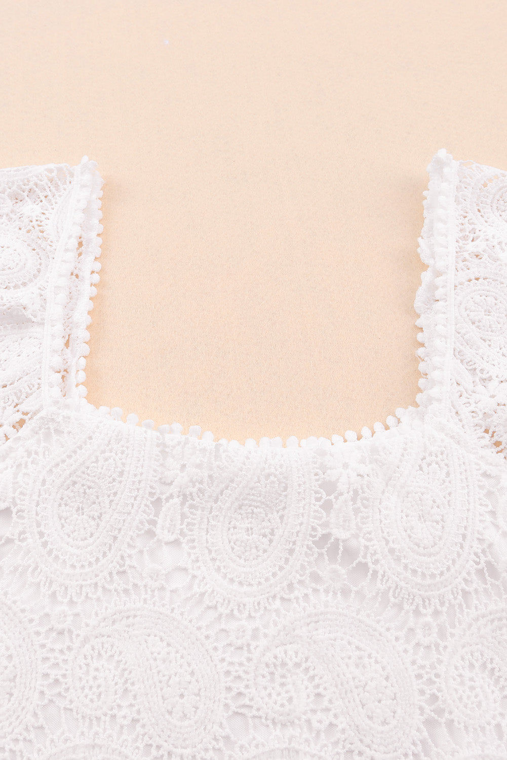 White Lace Crochet Ruffled Square Neck Tank Top